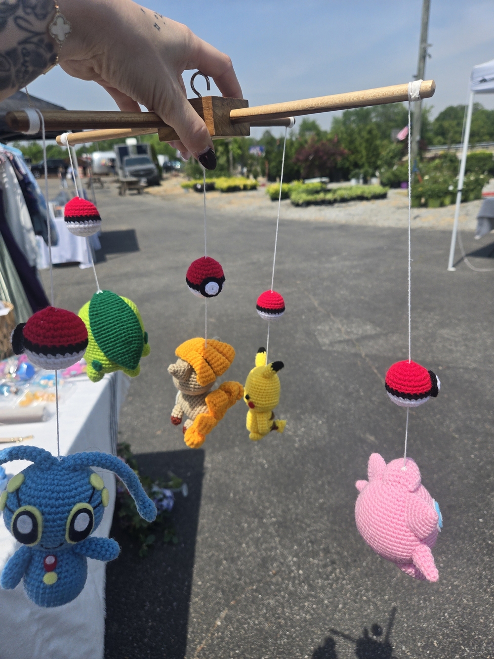Handmade Crochet Pokemon-Inspired Nursery Mobile - Pink, Yellow, Blue, Green